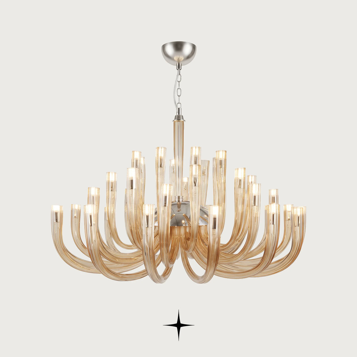 Elegant Bliss Chandelier featuring cascading ribbed Bohemian crystal tubes in a contemporary luxury design