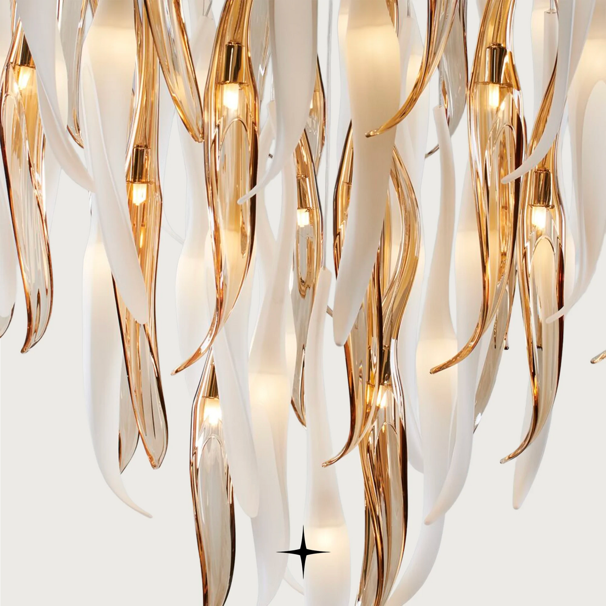 Grand Shine Chandelier featuring dripping golden crystals and mesmerizing light reflections.