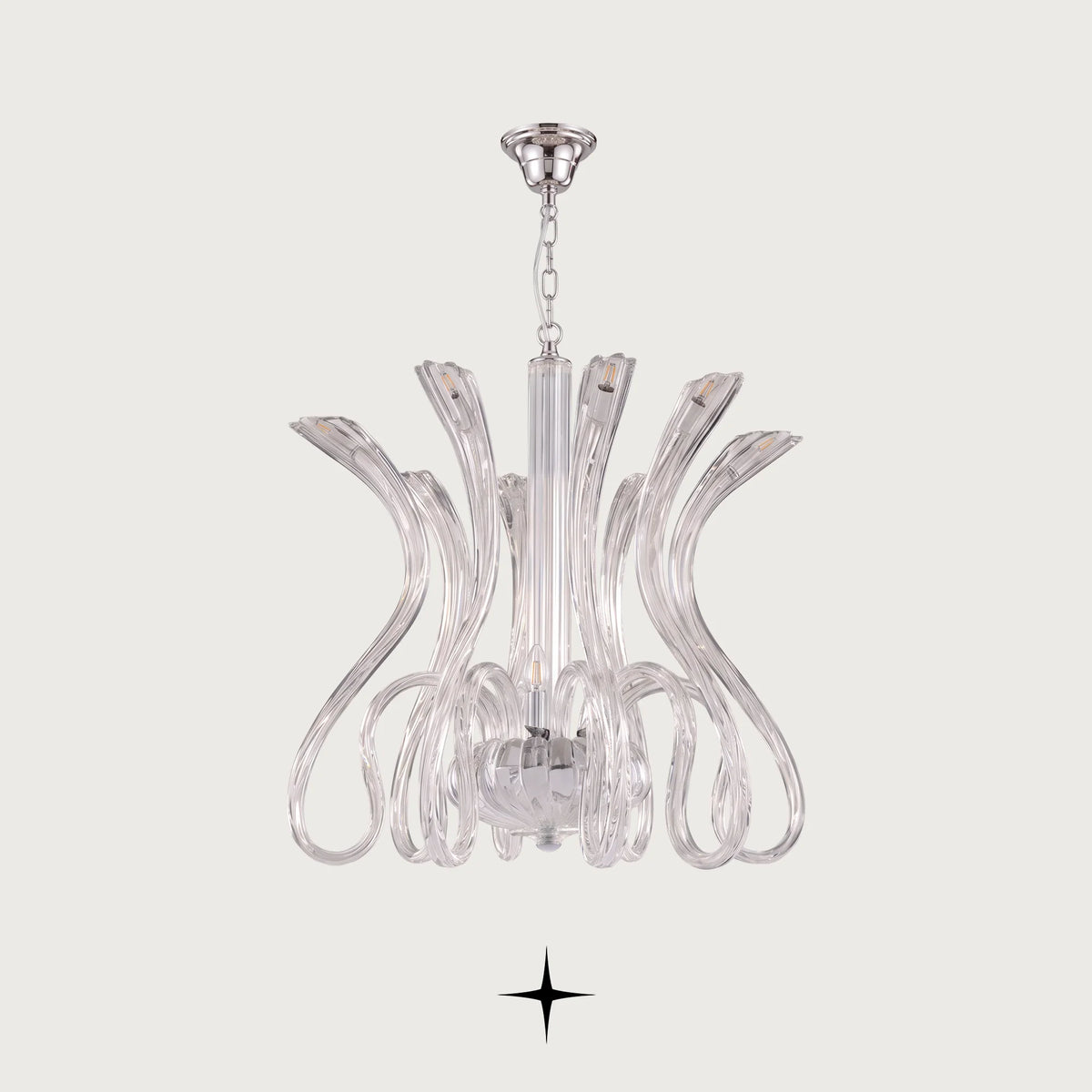 Amara Chandelier featuring chic elongated crystal arms in a clear luxury design across three sizes