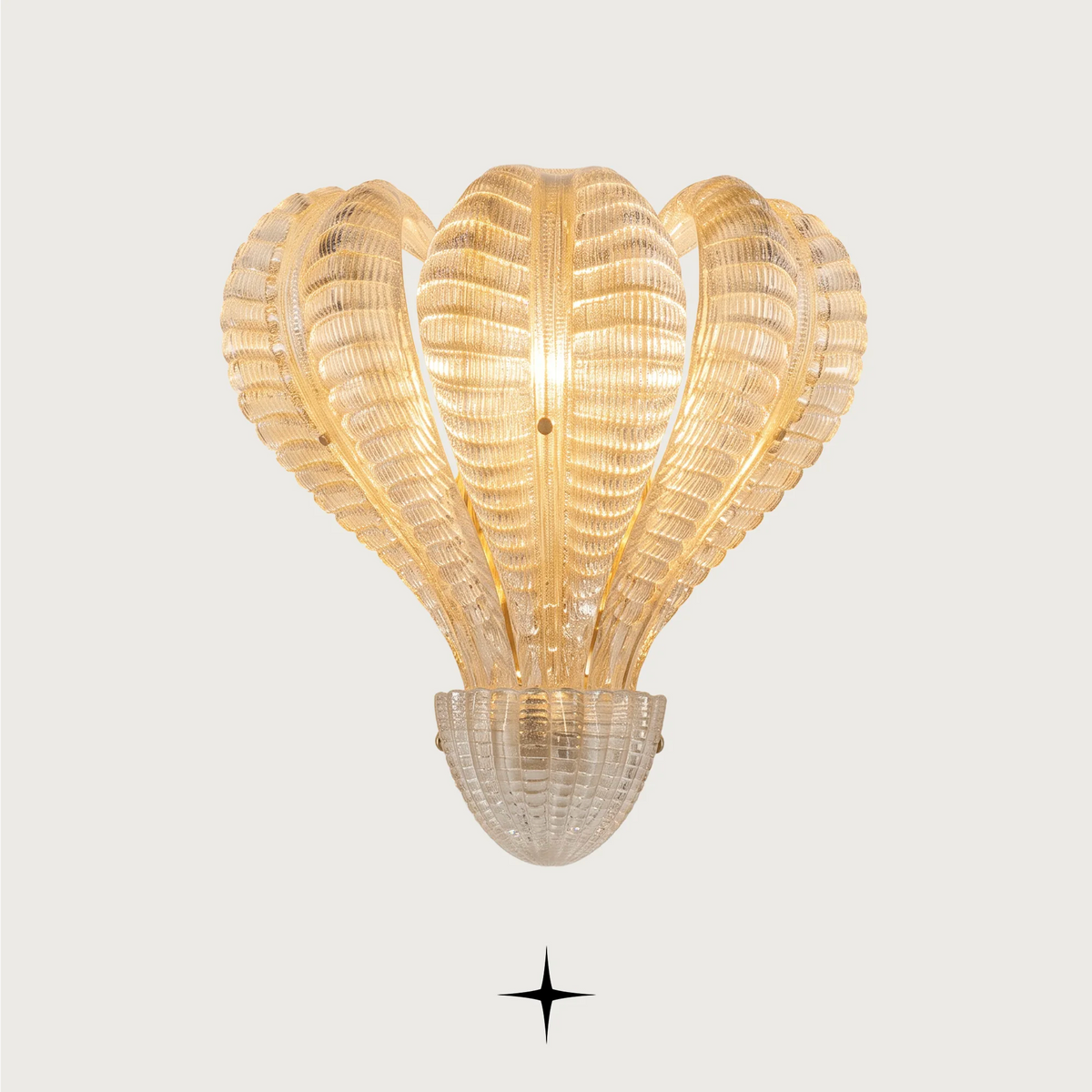 Angelica wall light fixture featuring Murano-style snake-shaped glass and a sleek silver frame.