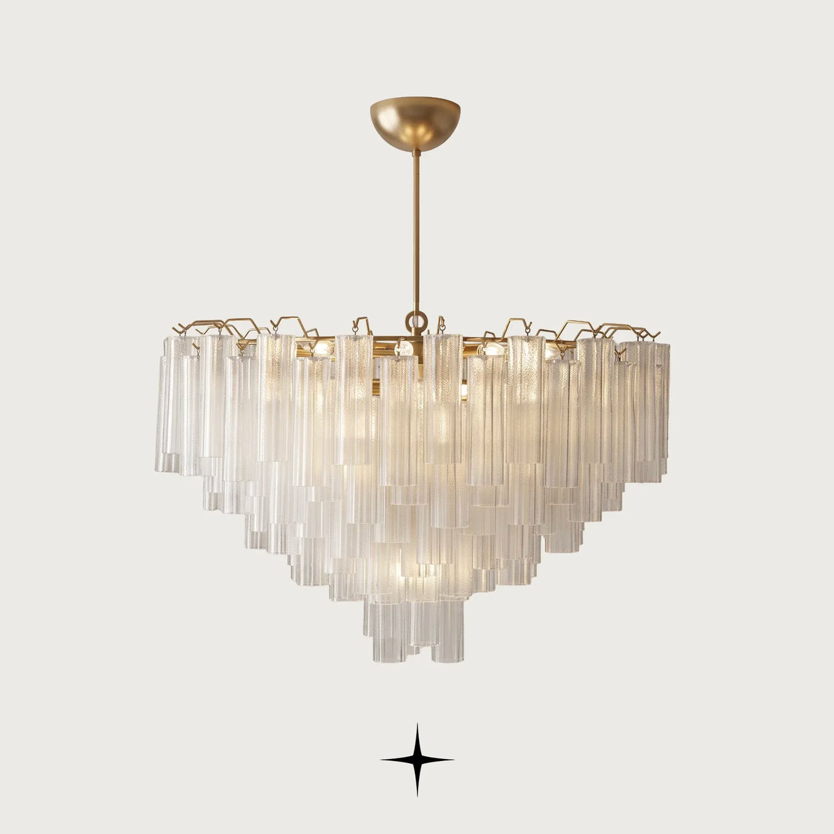 Astra Ribbed Glass Tube Chandelier featuring fluted glass tubes and premium brass alloy frame in luxury design