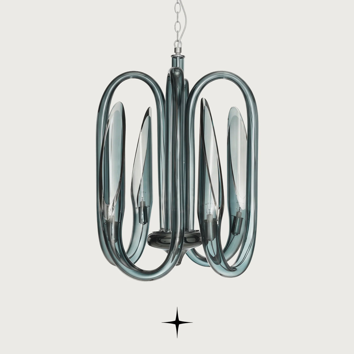 Ava Chandelier featuring smoothly curved glass arms and multi-arm configuration in a contemporary luxury design