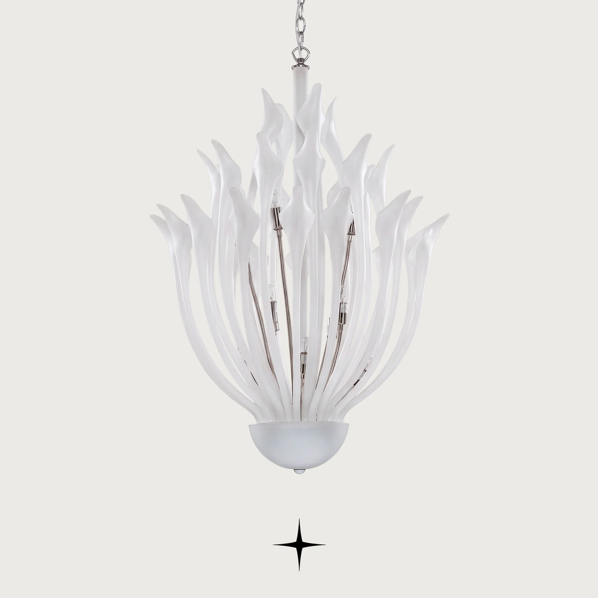Elegant Flora Chandelier featuring flower-inspired white crystals in five sizes