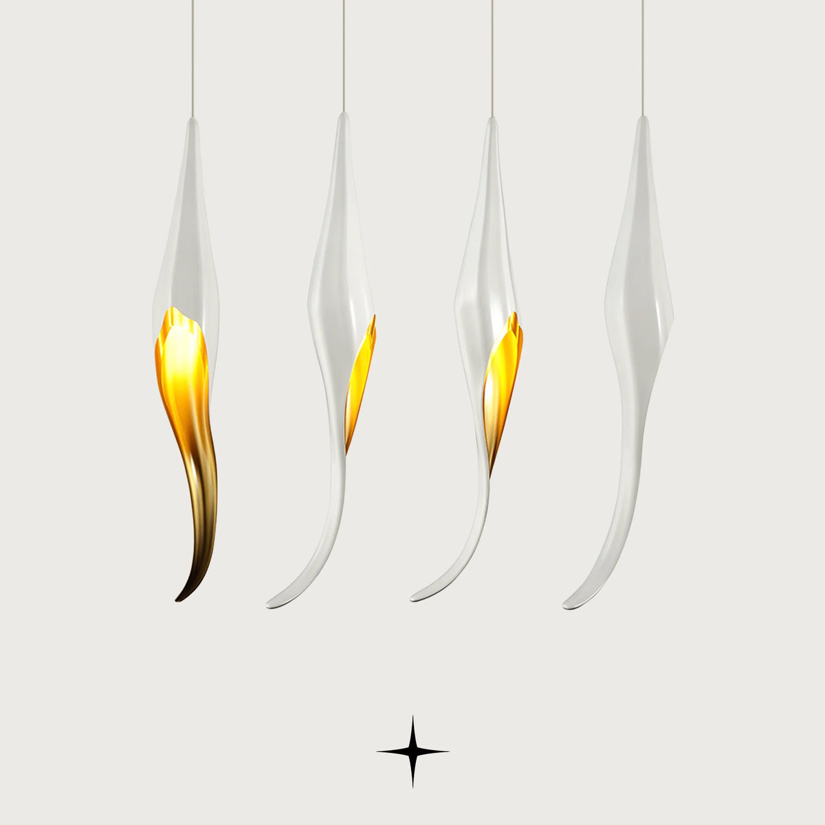 Bella pendant light featuring cascading white flower crystal with gold accent