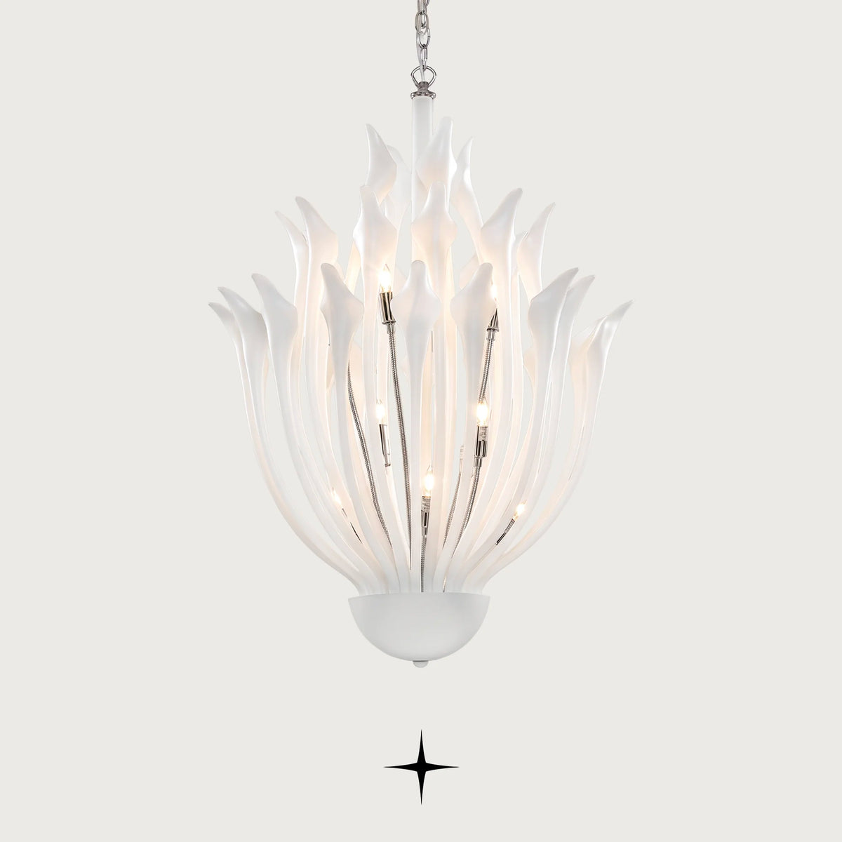 Elegant Flora Chandelier featuring flower-inspired white crystals in five sizes