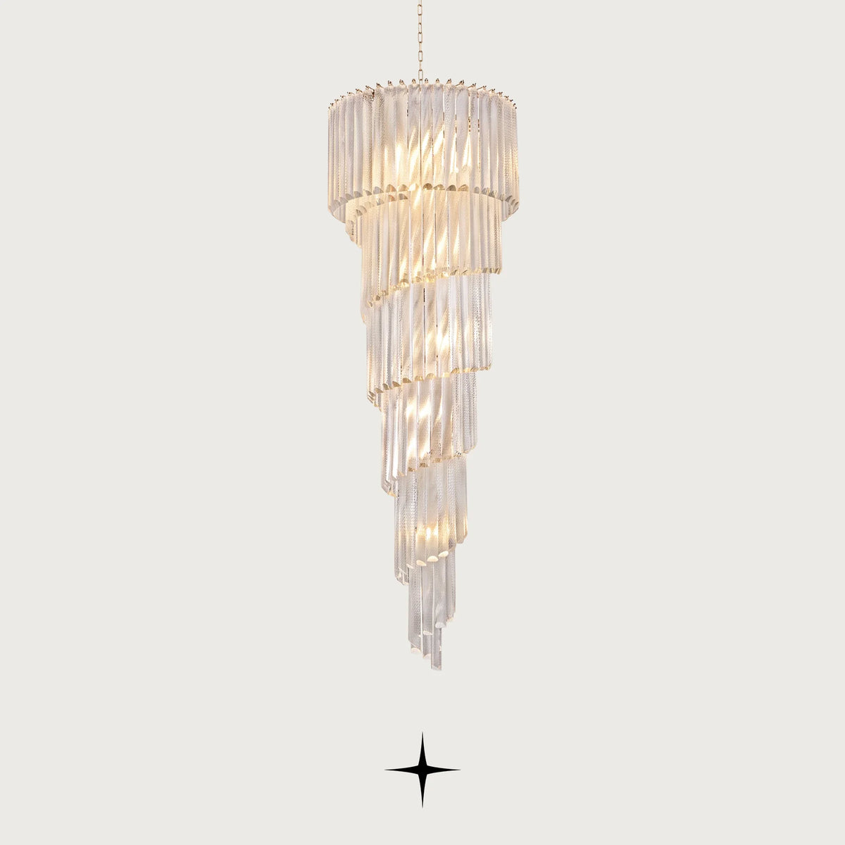 Bride 6-tiered glass spiral chandelier with gold finished brass frame