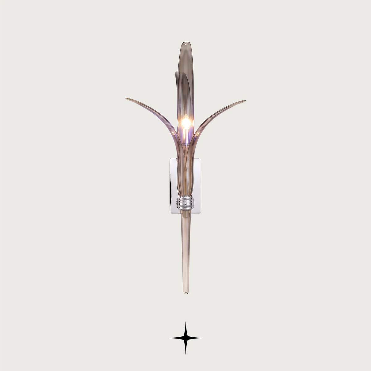 Camelia wall light fixture featuring minimalist Bohemian crystal flowers with upward-facing blades.