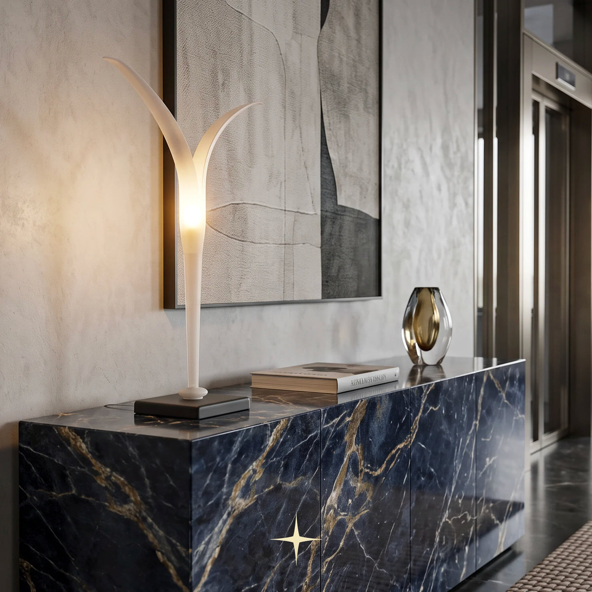 Cladia modern luxury table light with sleek black and white silhouette for sophisticated living spaces.