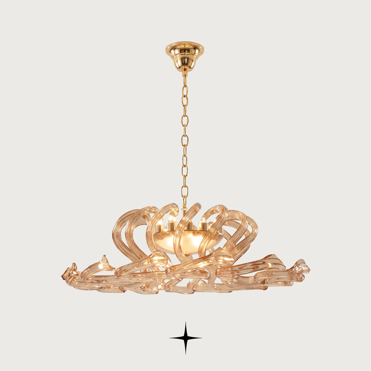 Cora Chandelier featuring shimmering crystals and sleek modern design in two sizes