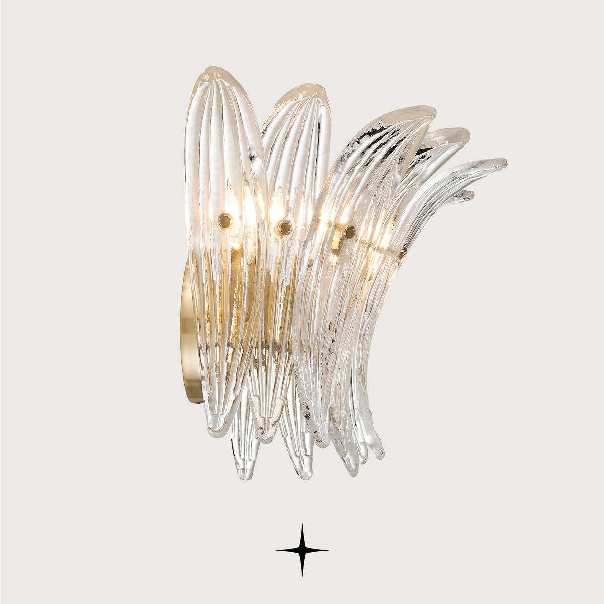 Crown Wall light fixture featuring Murano-style leaf-shaped glass and a luxurious golden frame.