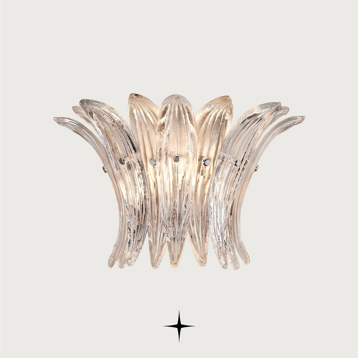 Crown Wall light fixture featuring Murano-style leaf-shaped glass and a luxurious golden frame.