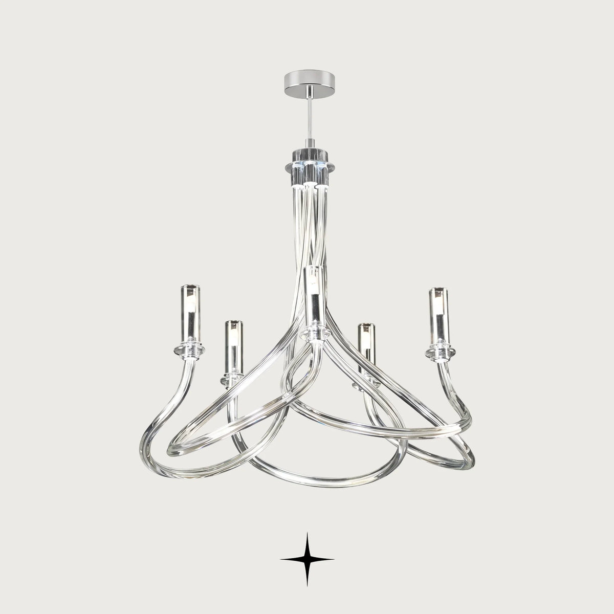 Daisy Chandelier featuring graceful elongated crystal arms in a clear modern design across five sizes