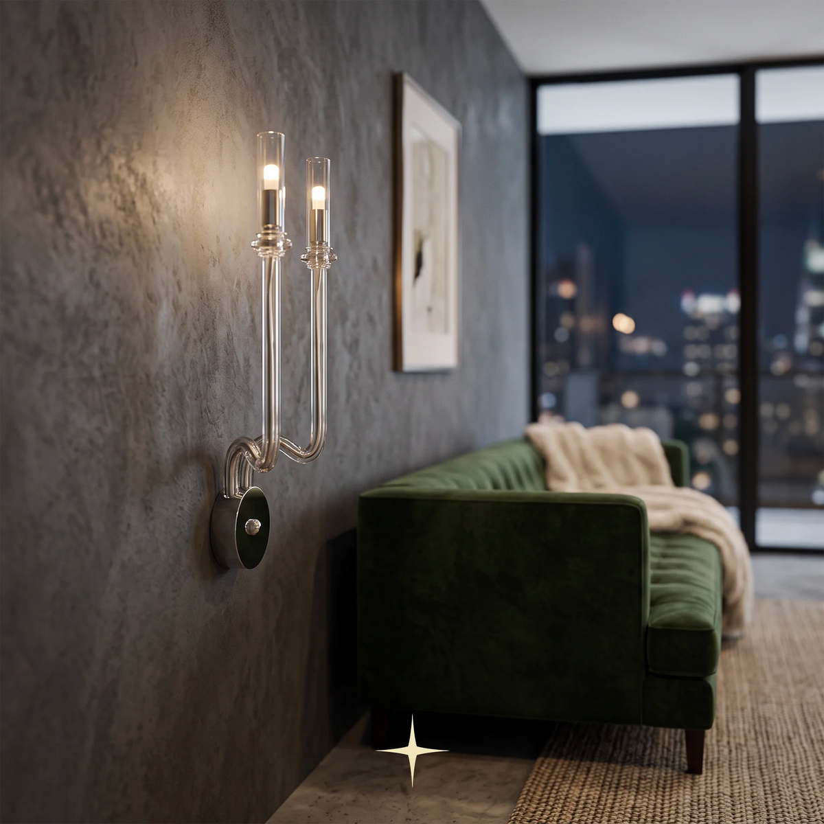 Daisy luxury wall sconce featuring graceful elongated crystal arms and exquisite craftsmanship.