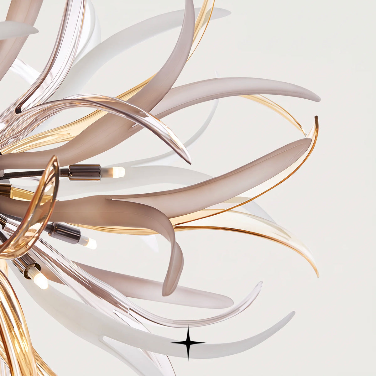 Dandelion Chandelier featuring a burst of golden, bronze, and clear Bohemian crystal glass petals