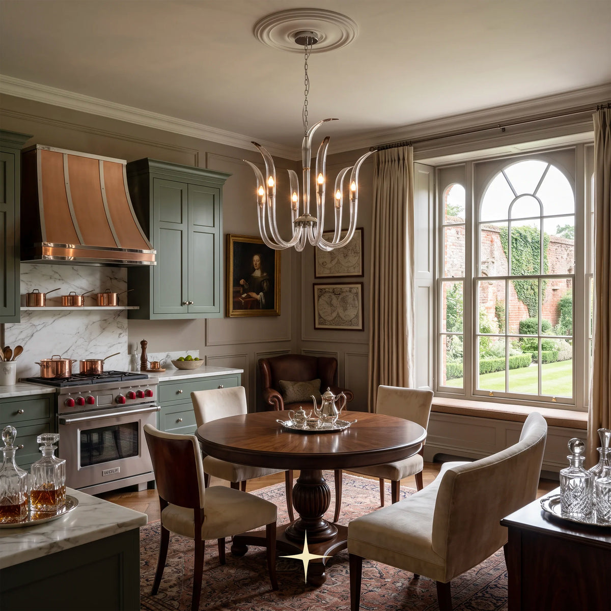 Dazzle Chandelier featuring elegant flame-shaped clear glass arms and fine crystal craftsmanship