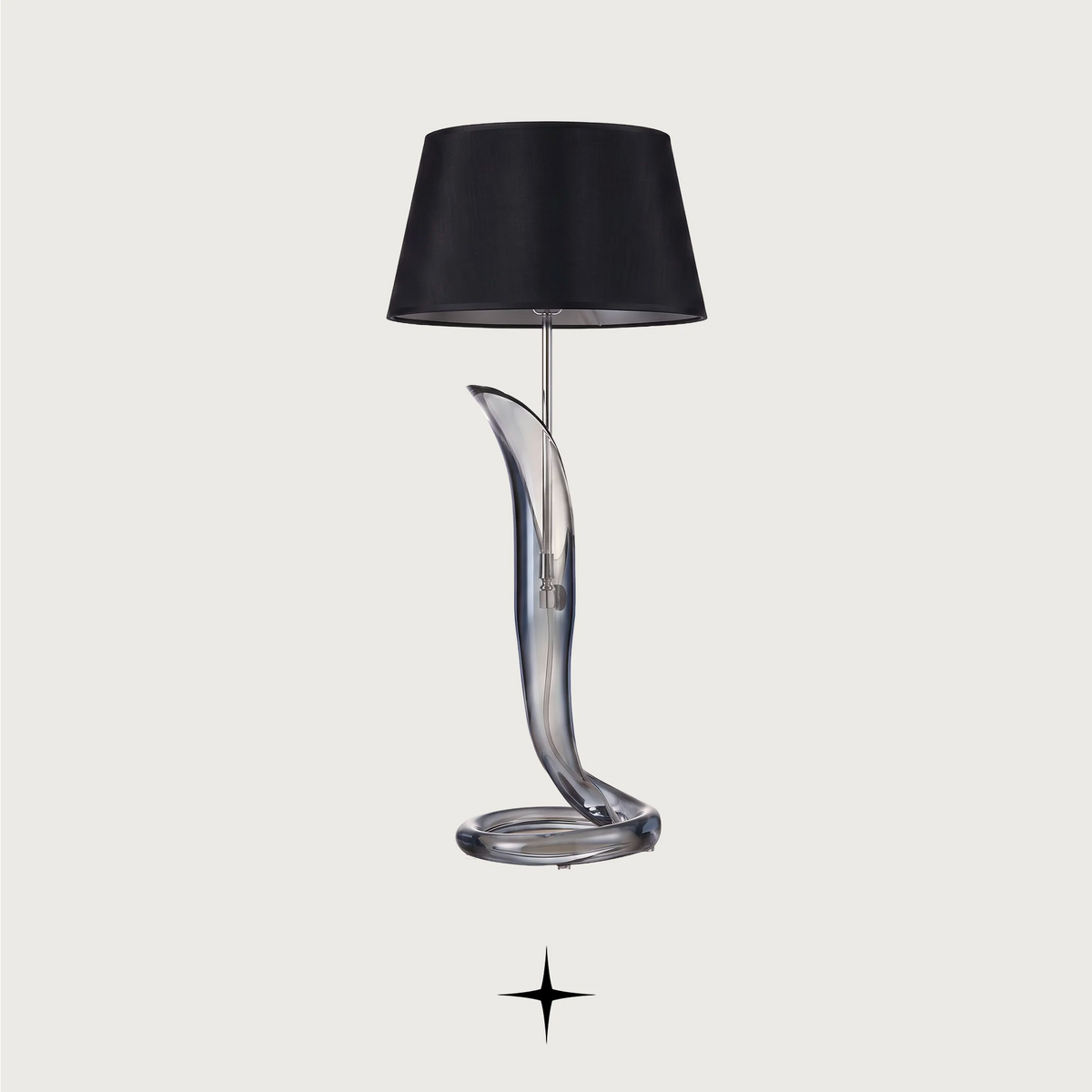 Dream Blue modern luxury table light with smoke blue glass accent and black shade for sophisticated living spaces.