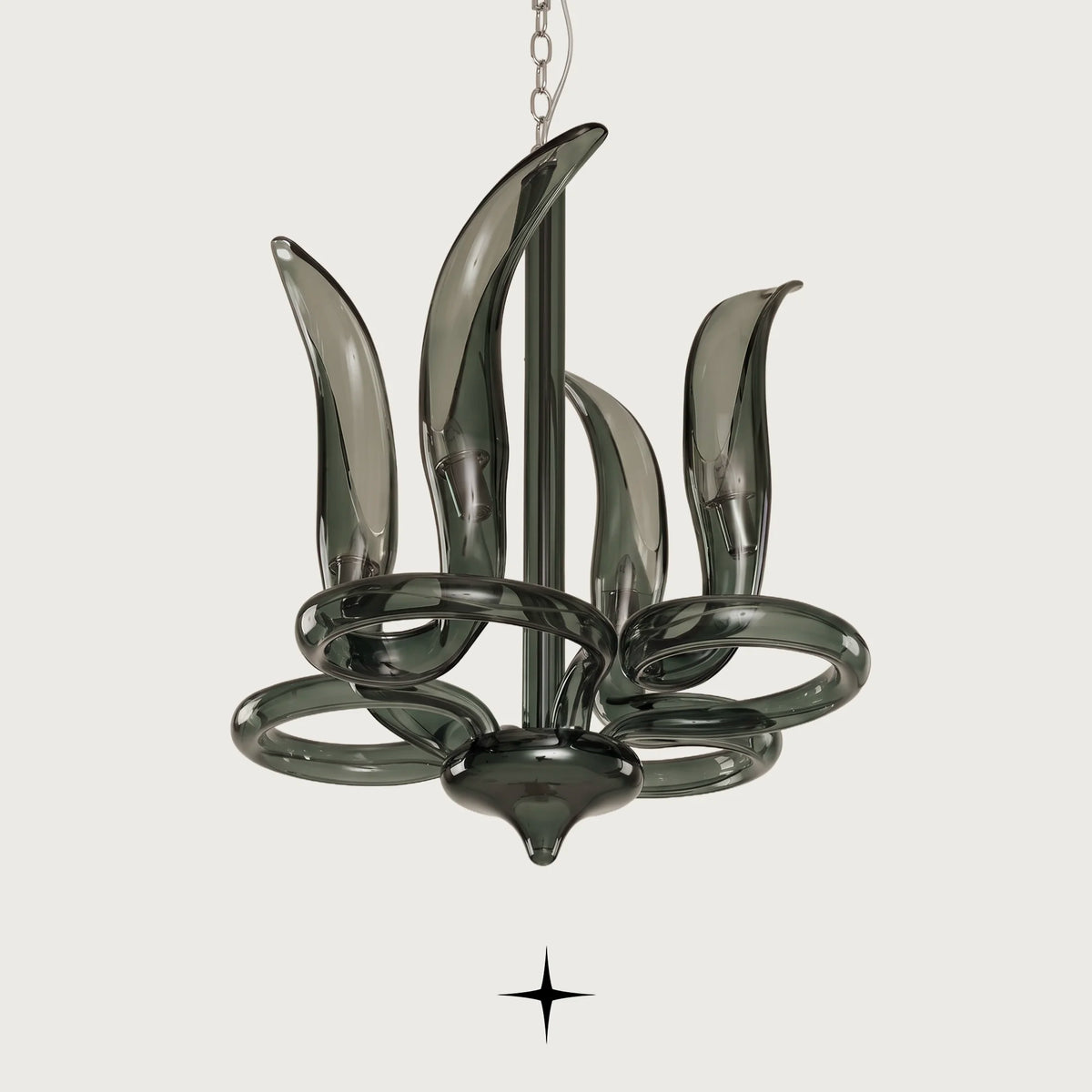 Dream Petite Chandelier featuring compact emerald-green swirling crystal glass arms