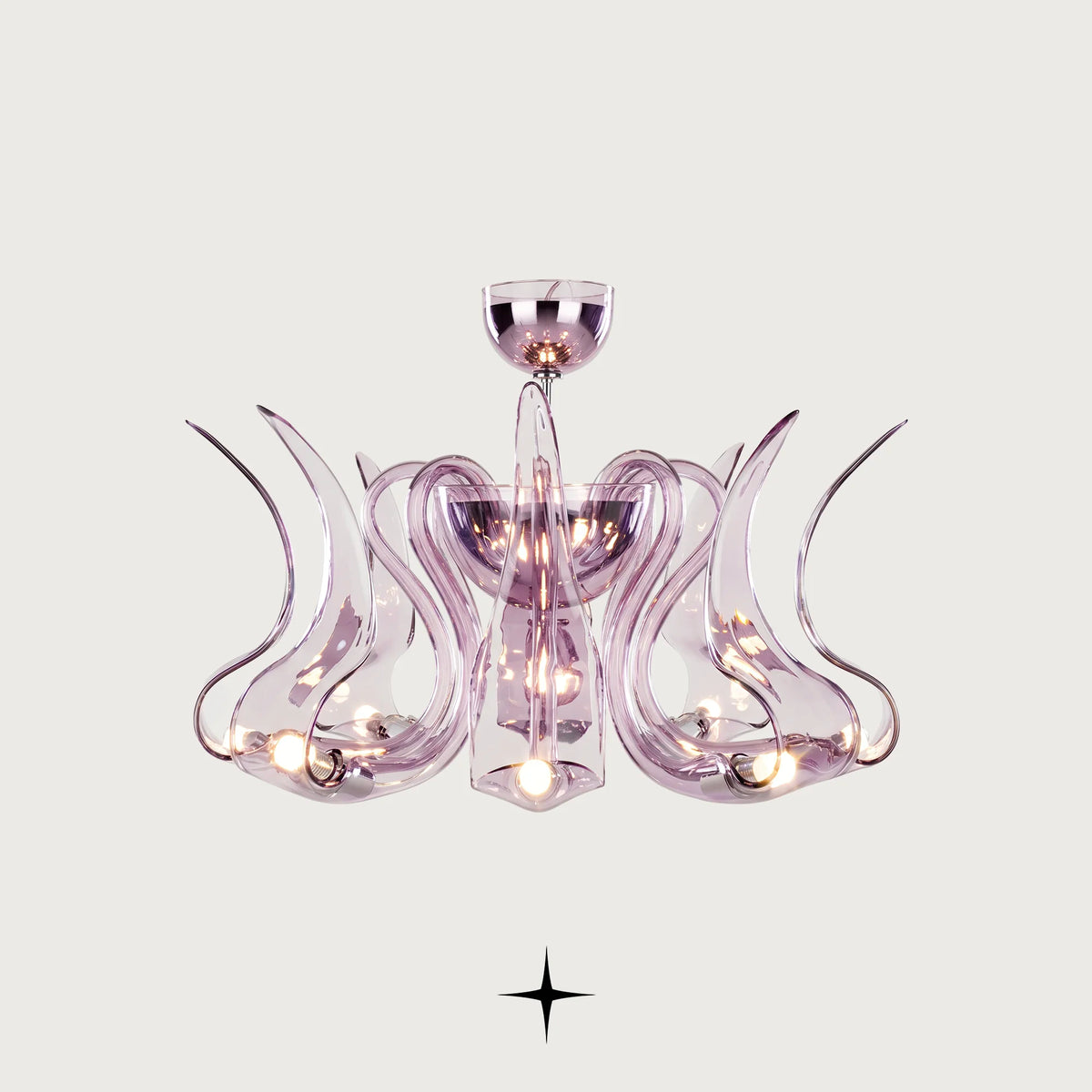 Elegant Desperado Chandelier featuring elongated purple bohemian crystal arms in multi-tier configurations