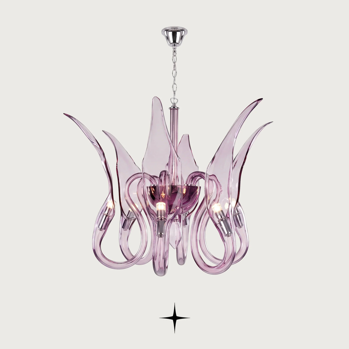 Elegant Juliana Chandelier featuring curvaceous bohemian crystal arms in 5-arm, 6-arm, and 8-arm options