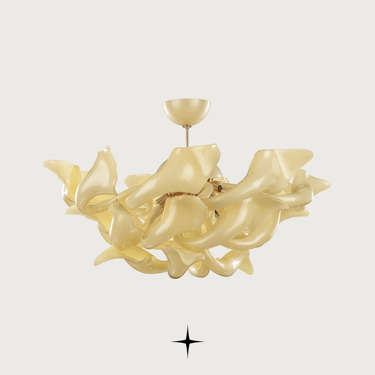 Elegant Naria Chandelier featuring chic elongated golden crystal arms in multi-tier configurations