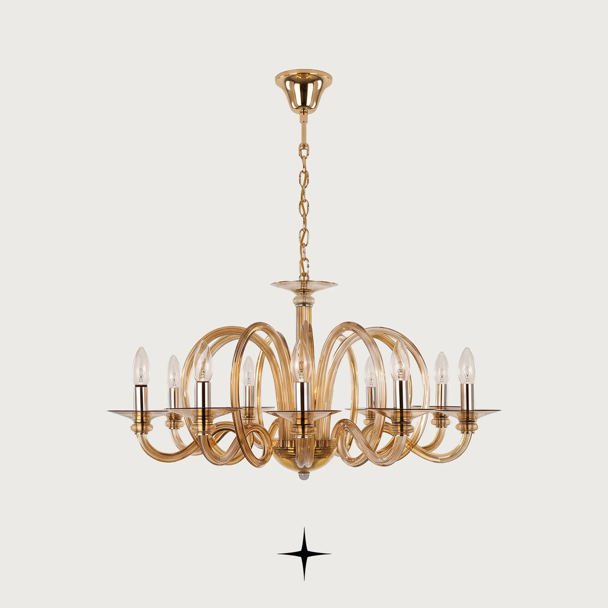 Elegant Sarah Chandelier featuring exquisite elongated crystal arms in a luxurious gold finish
