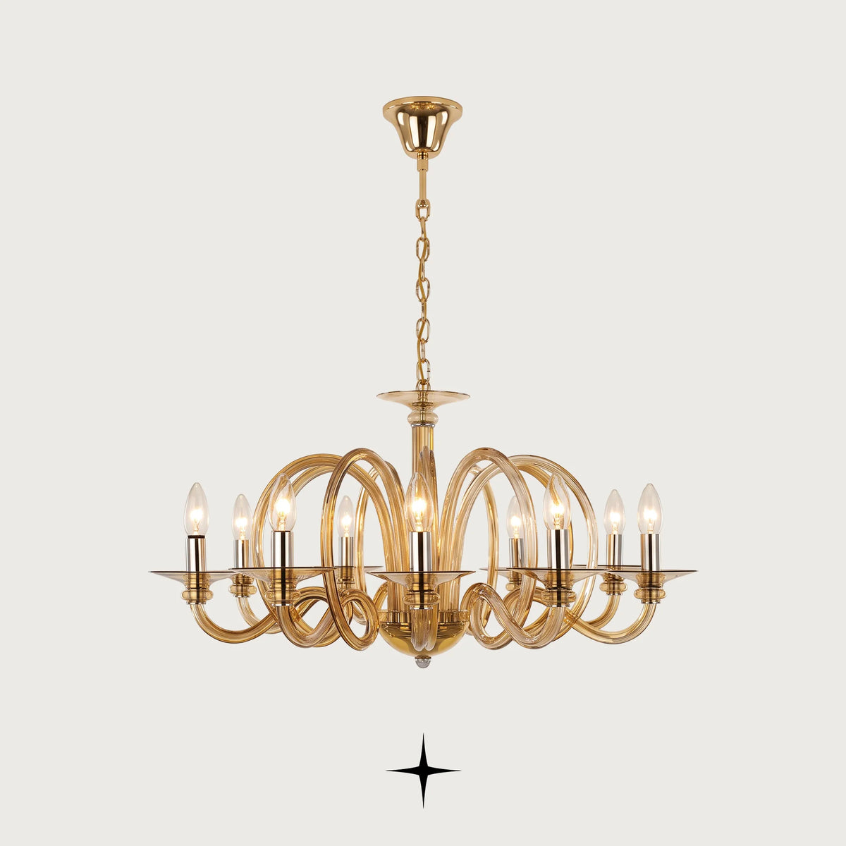 Elegant Sarah Chandelier featuring exquisite elongated crystal arms in a luxurious gold finish