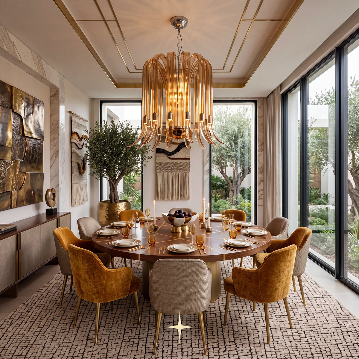 Elegant Shanon Chandelier featuring golden-amber handcrafted crystal glass wings cascading downwards