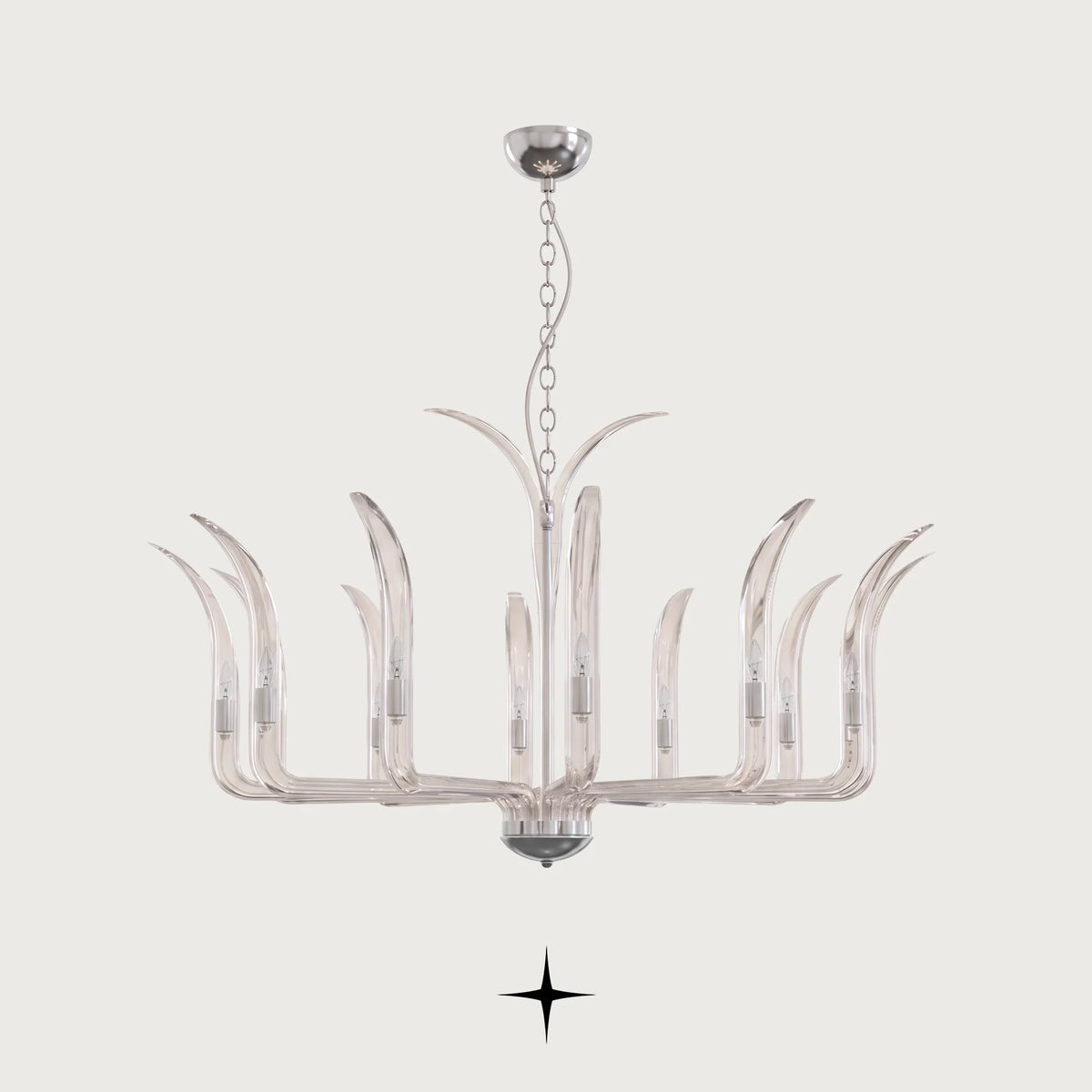 Elegant Zenith Chandelier featuring sleek upward-curving crystal arms and brilliant craftsmanship