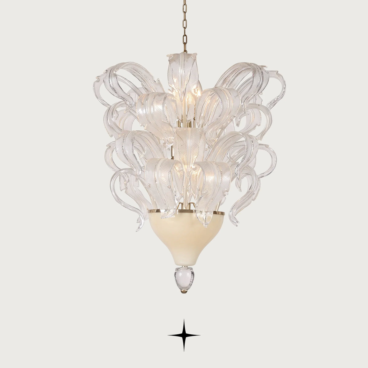 Evangeline luxury feather glass chandelier with gold accent base