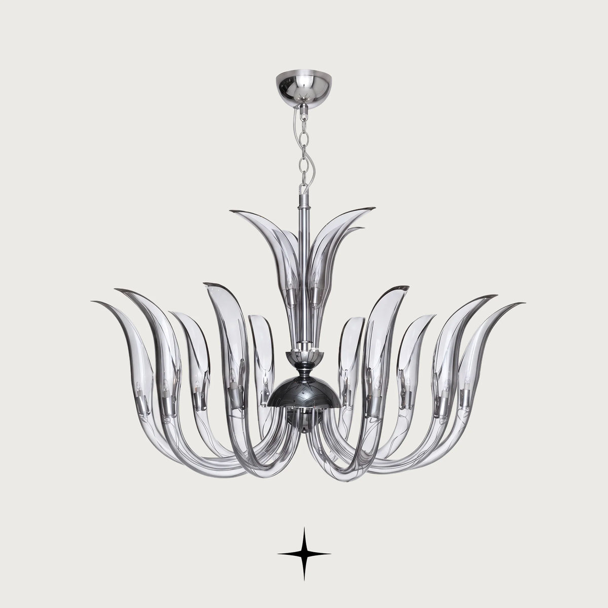 Finesse Chandelier featuring gracefully rising smoky crystal blades inspired by natural flame forms