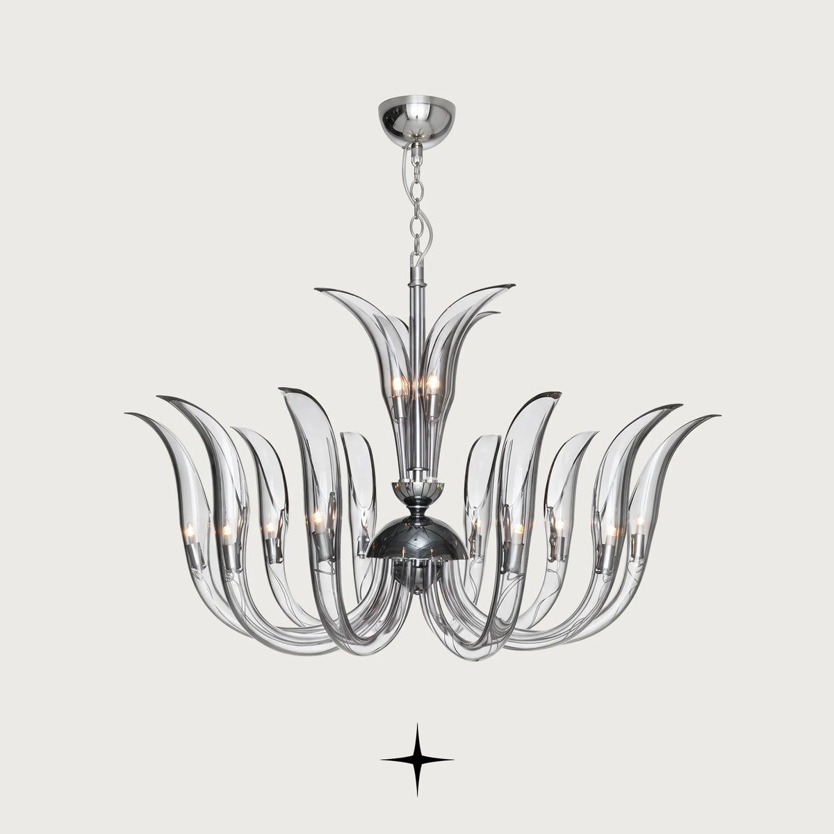 Finesse Chandelier featuring gracefully rising smoky crystal blades inspired by natural flame forms