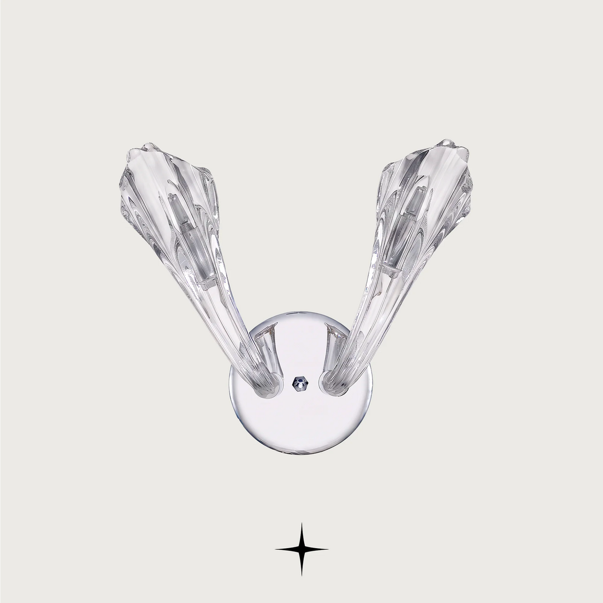 Flare wall light fixture featuring sophisticated curves and enchanting crystal illumination elements.