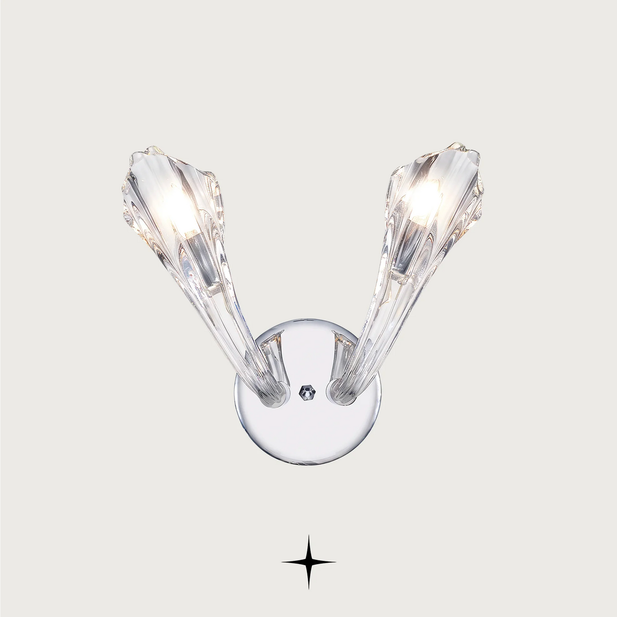 Flare wall light fixture featuring sophisticated curves and enchanting crystal illumination elements.