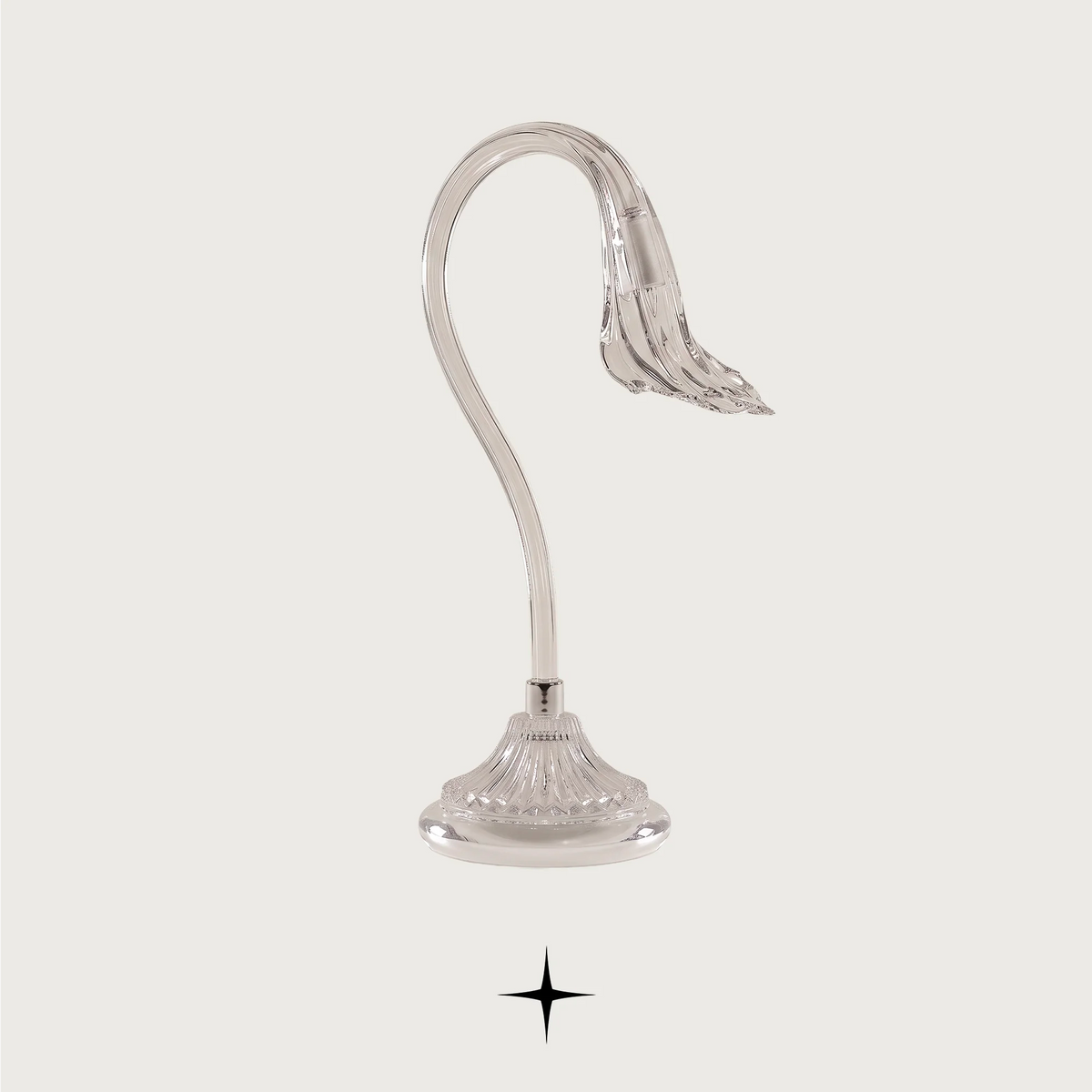 Flare modern luxury table light with sleek silver silhouette for sophisticated living spaces.