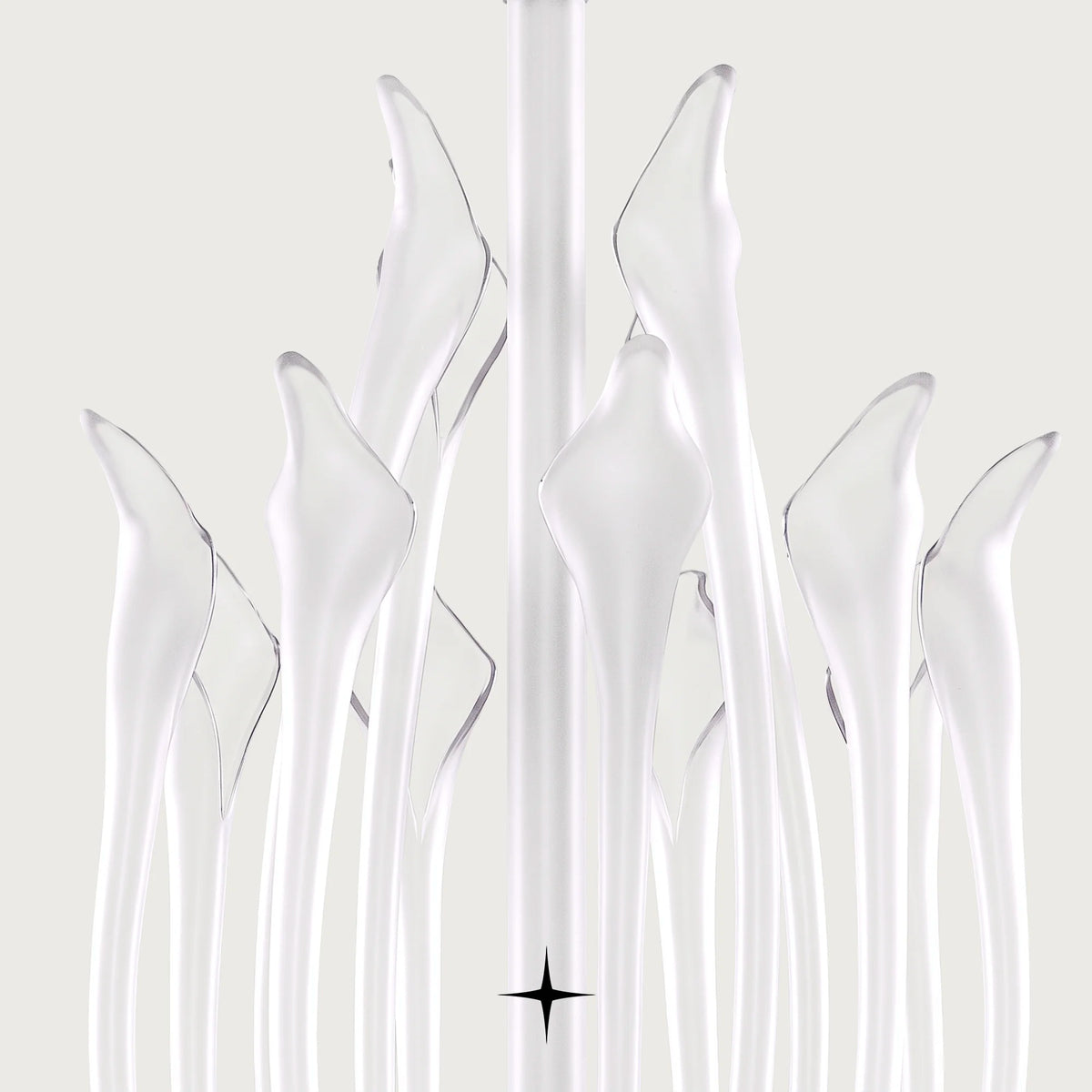 Flora Chandelier featuring flower-inspired white crystals with 10+4 arms and 8 G9 LEDs