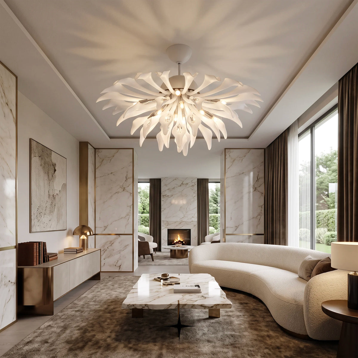 Flora Down flush mount light featuring flower-inspired crystals in a white finish