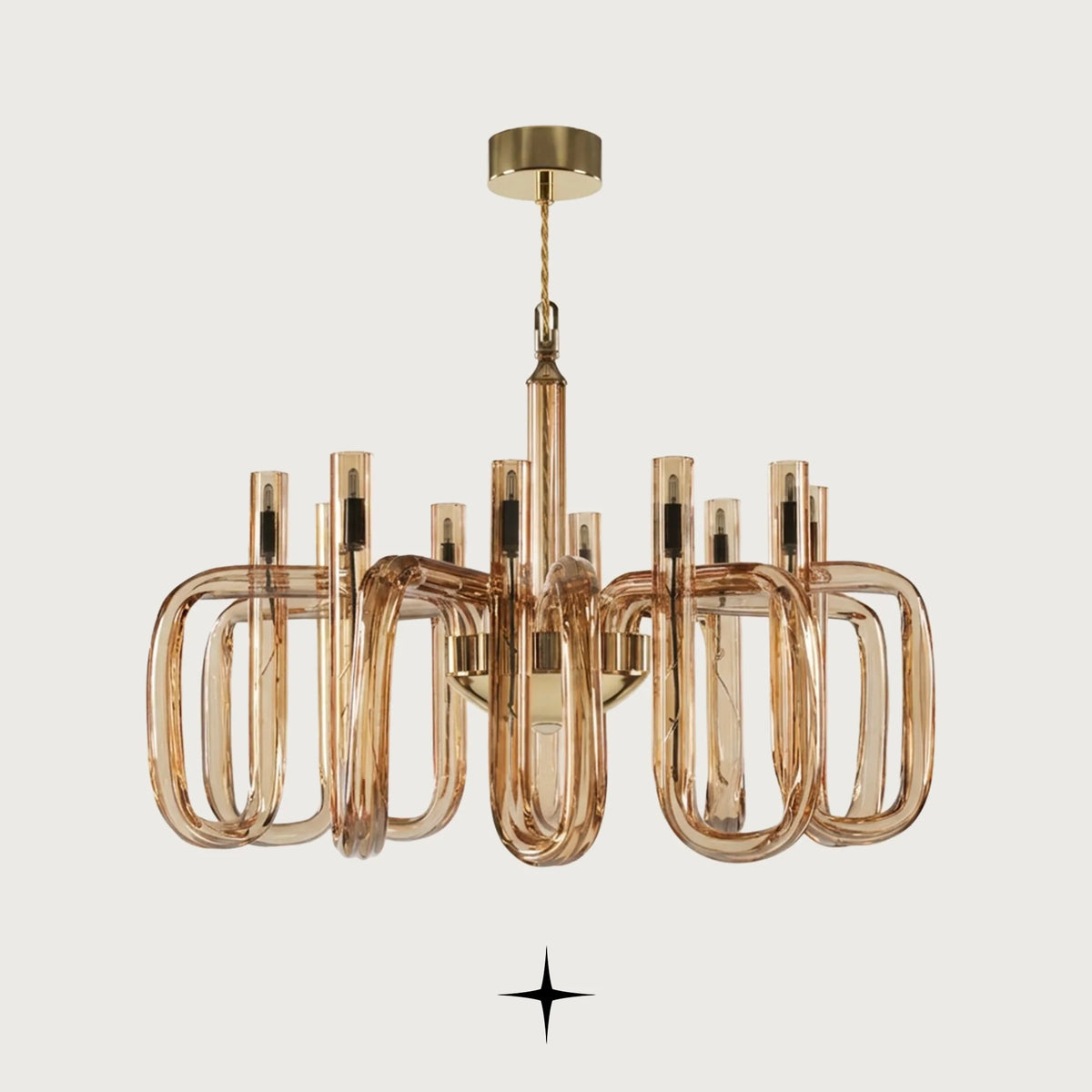 Fusion Chandelier featuring post-modern linear design with rich colors and timeless materials