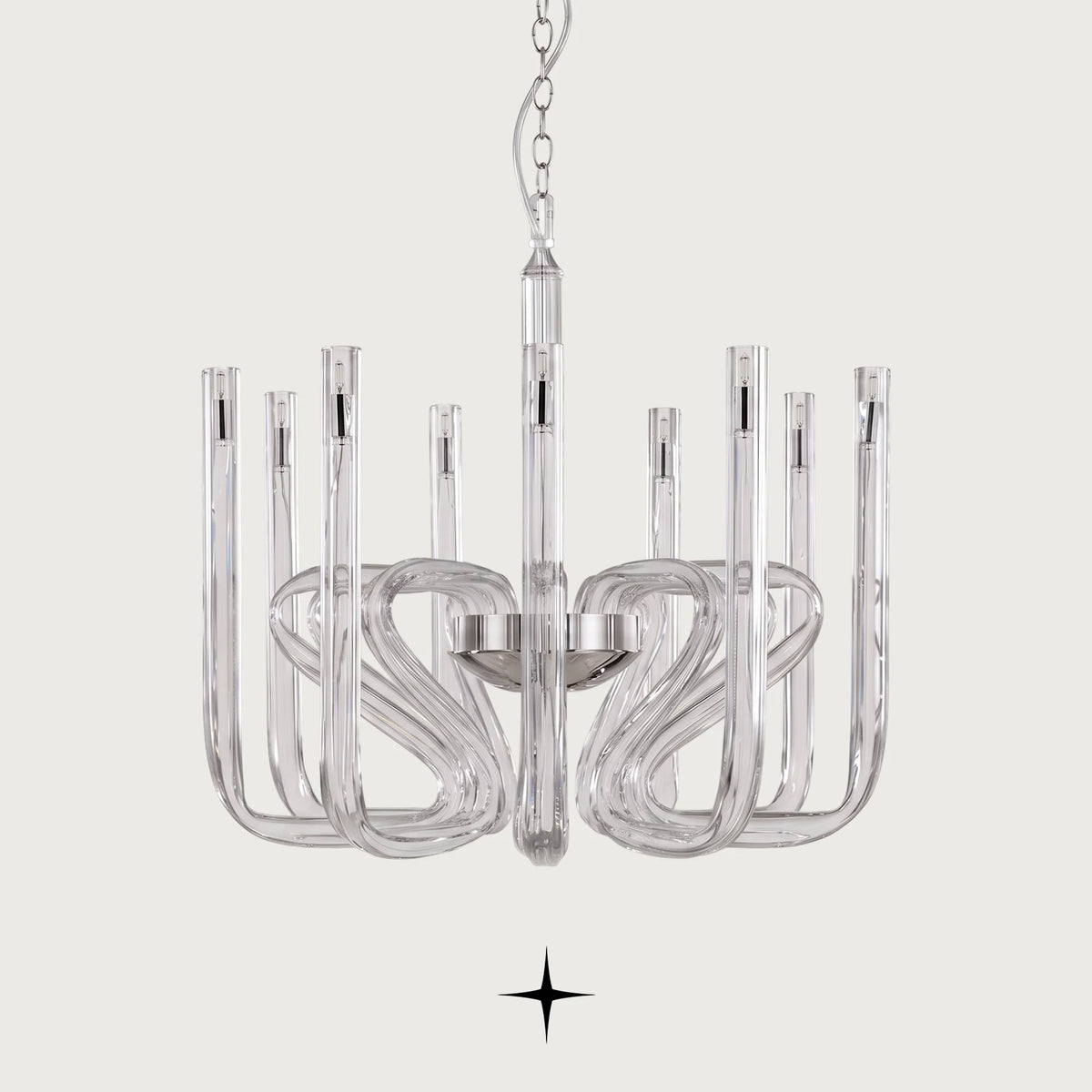 Fusion Chandelier featuring post-modern linear design with rich colors and timeless materials