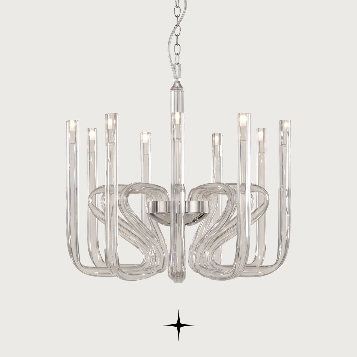 Fusion Chandelier featuring post-modern linear design with rich colors and timeless materials