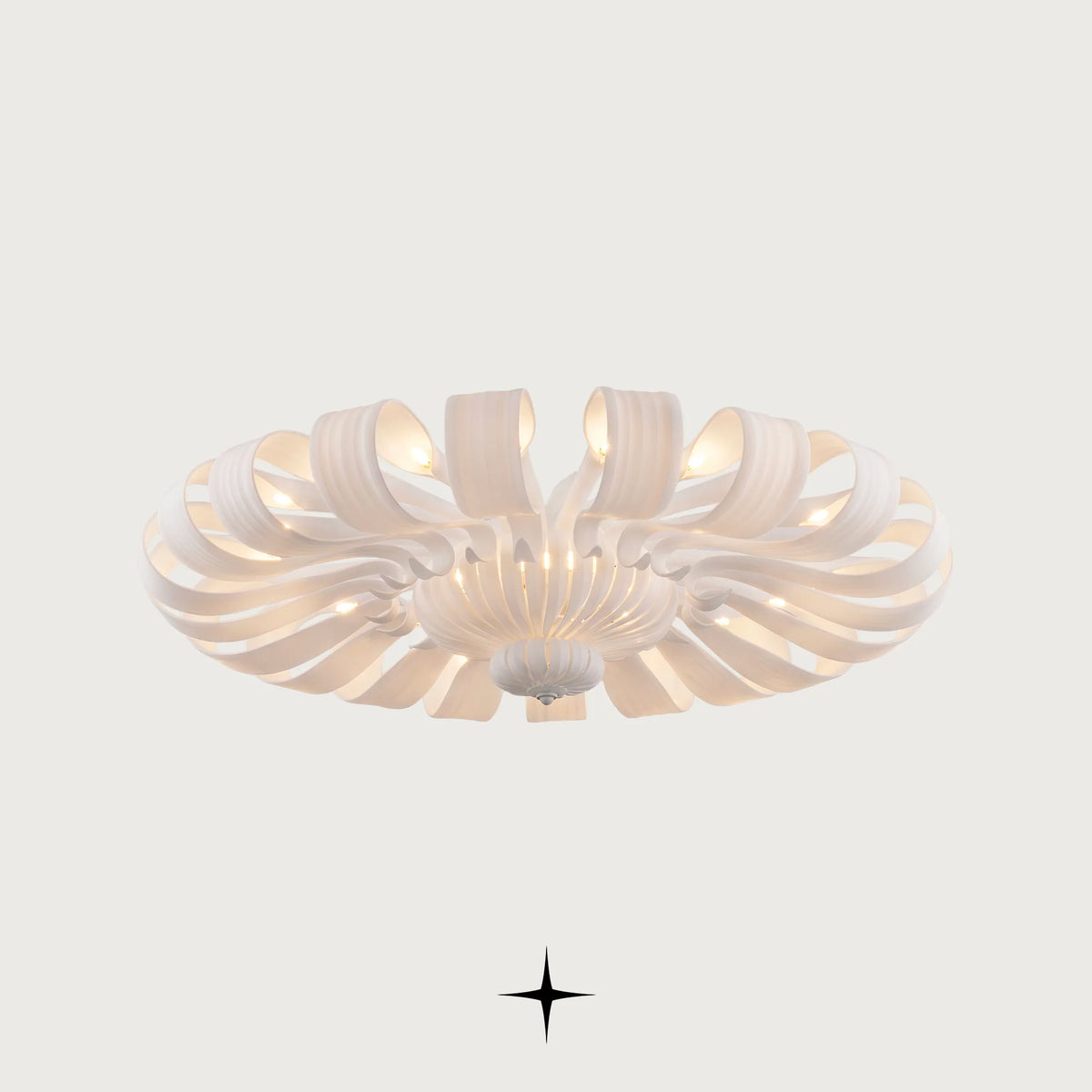 Georgina Chandelier featuring symmetrical crystal artistry in matte white and custom hues