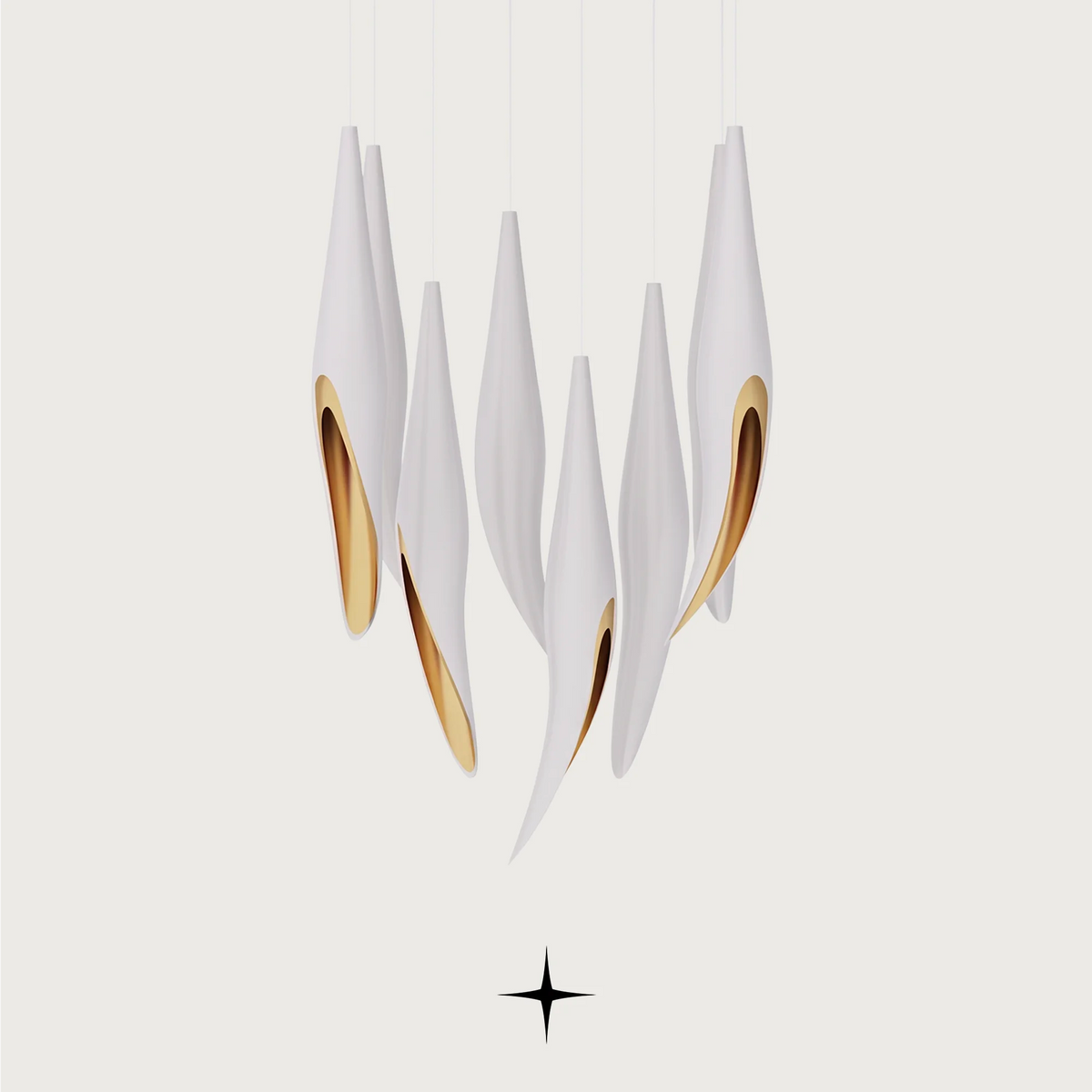 Close-up detail of handcrafted crystal components and gold frame on Elegant Bella modern chandelier