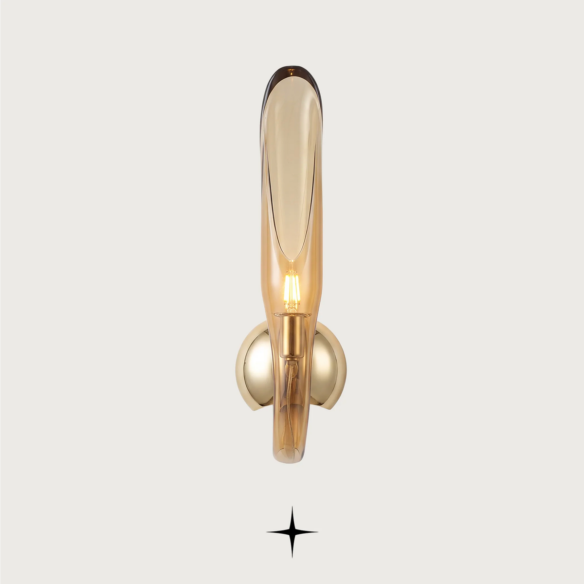 Glorious wall light fixture crafted from amber Bohemian crystal with elegant flame-shaped arms.