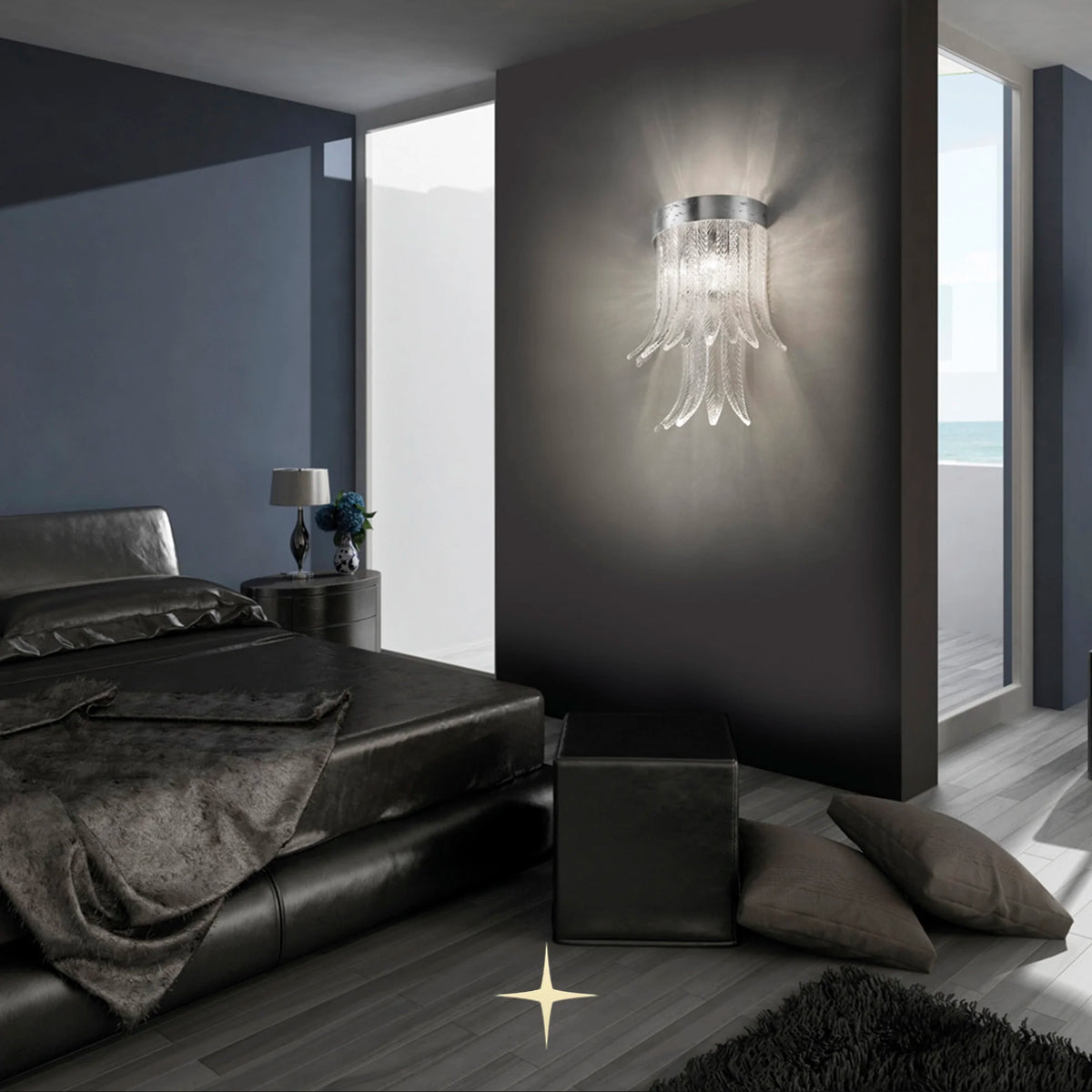 Golden Falls wall light fixture featuring precious details and unique handcrafted glass elements.