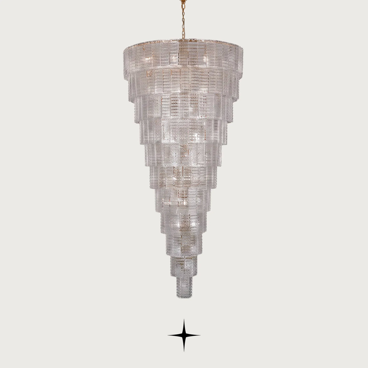 Grand Angel multi-tier crystal chandelier with gold frame and cascading glass bricks