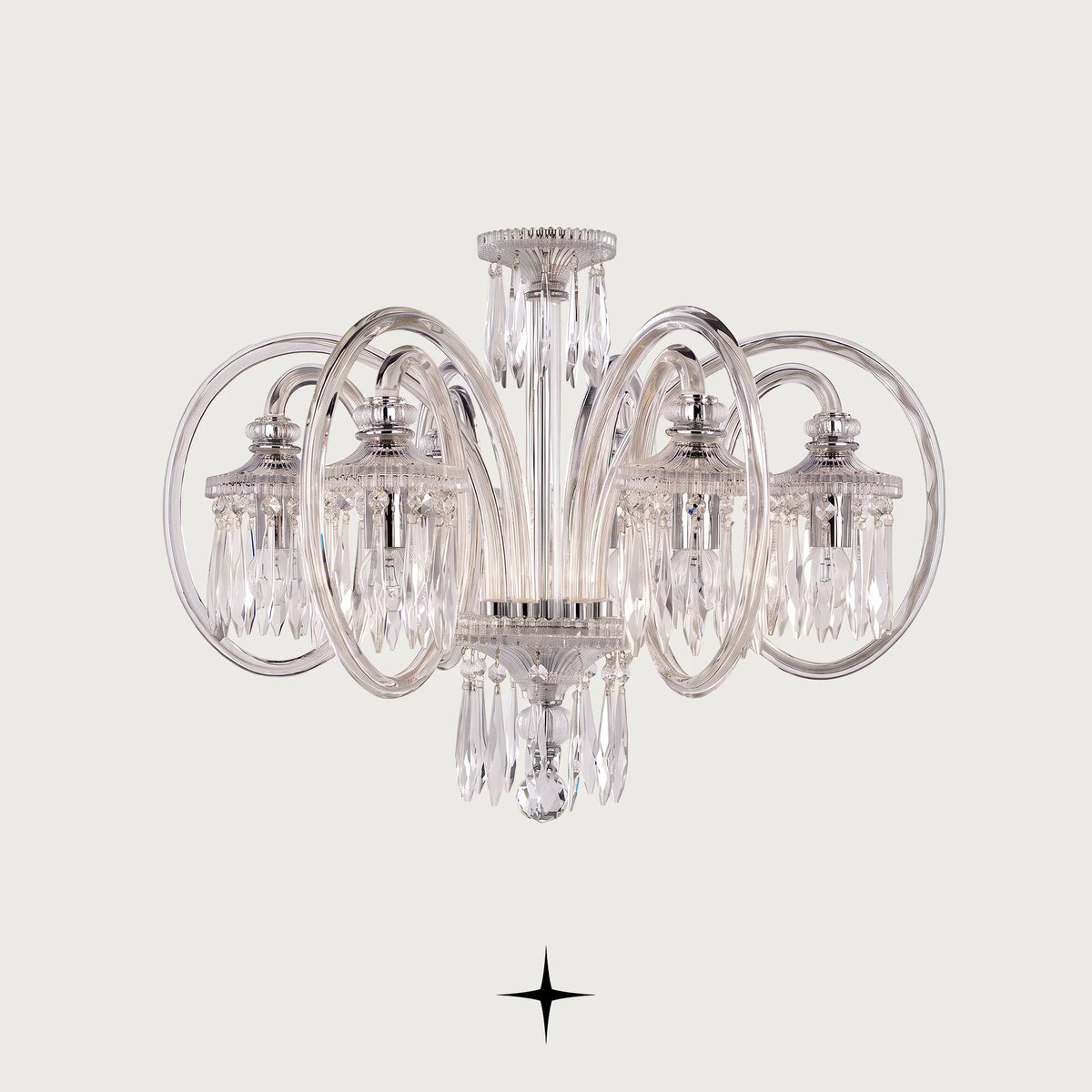 Elegance crystal arm chandelier with circular crystal accents and chrome finish