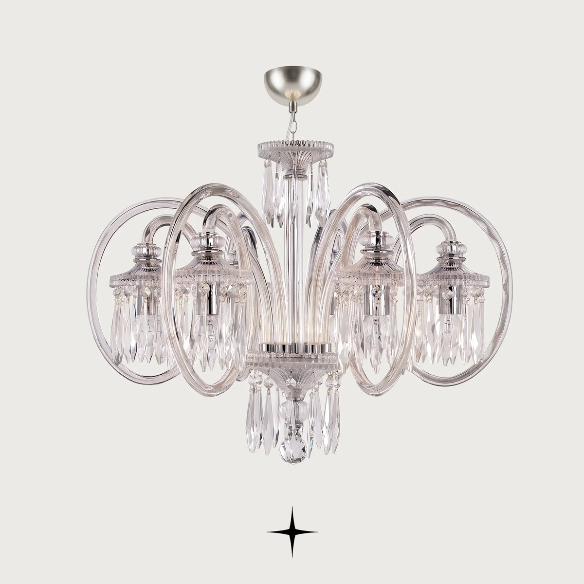 Elegance Chandelier featuring circular crystals and multi-arm configuration in a timeless luxury design