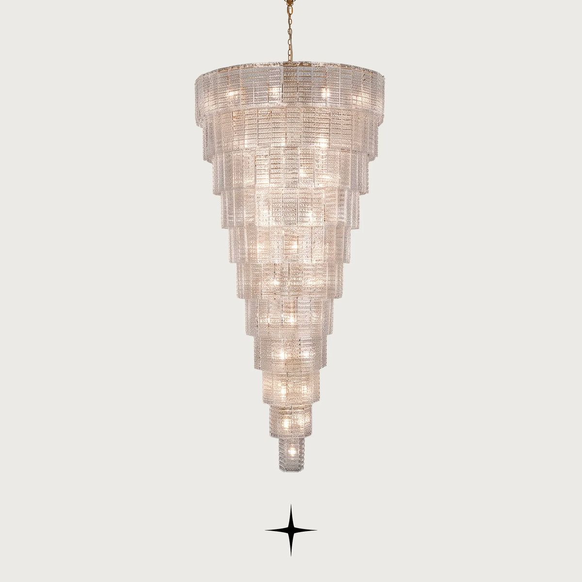 Grand Angel multi-tier crystal chandelier with gold frame and cascading glass bricks