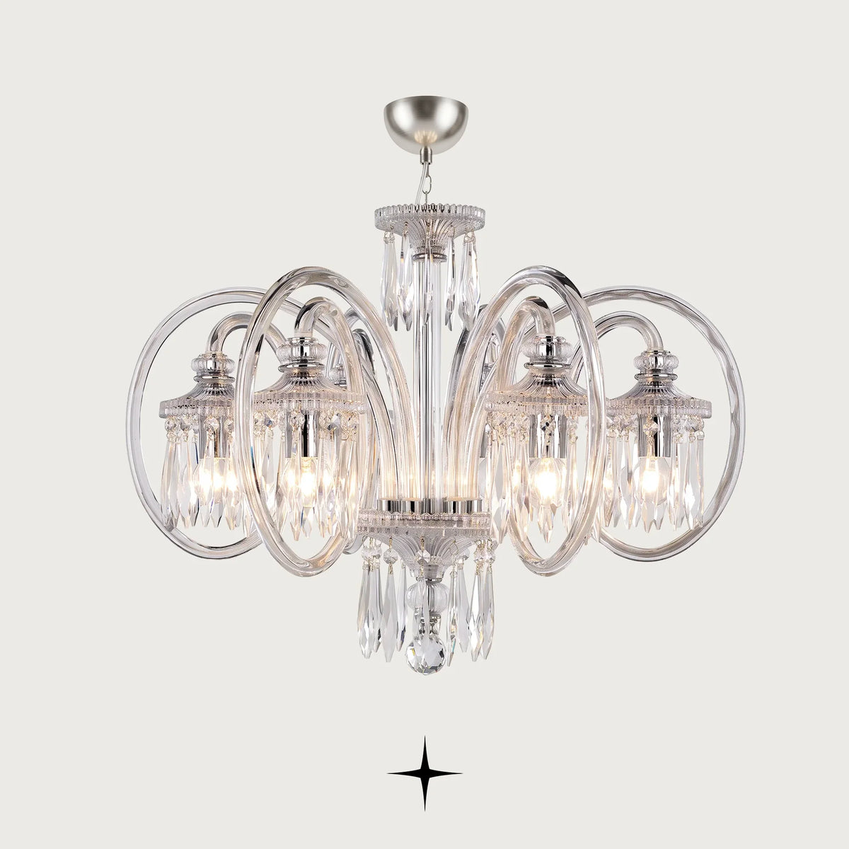 Elegance Chandelier featuring circular crystals and multi-arm configuration in a timeless luxury design