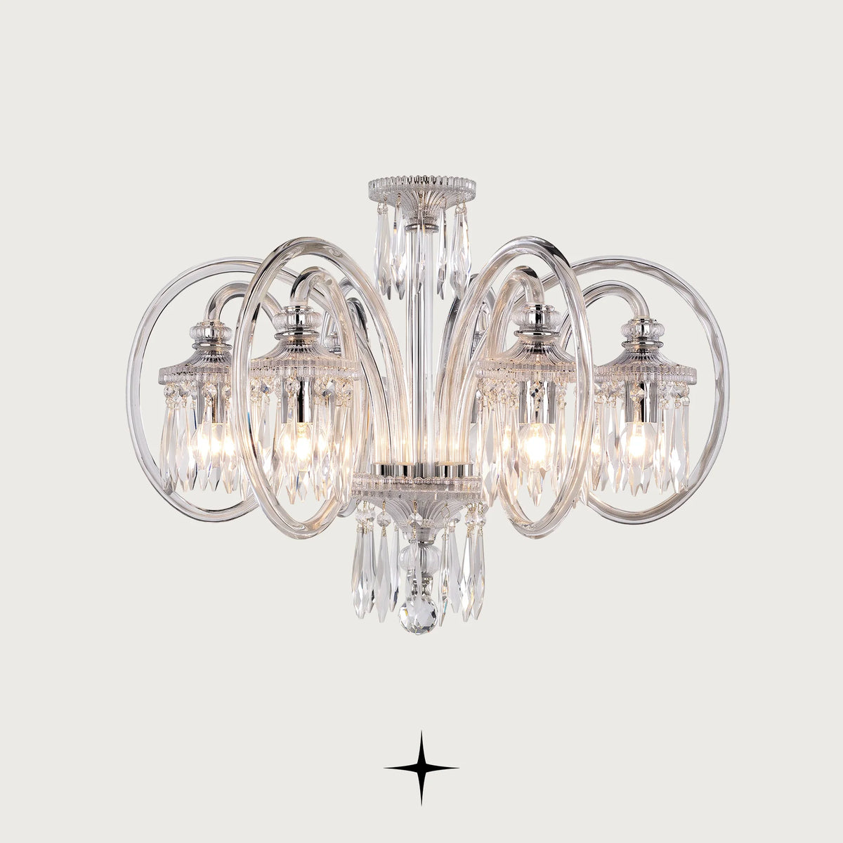 Elegance crystal arm chandelier with circular crystal accents and chrome finish