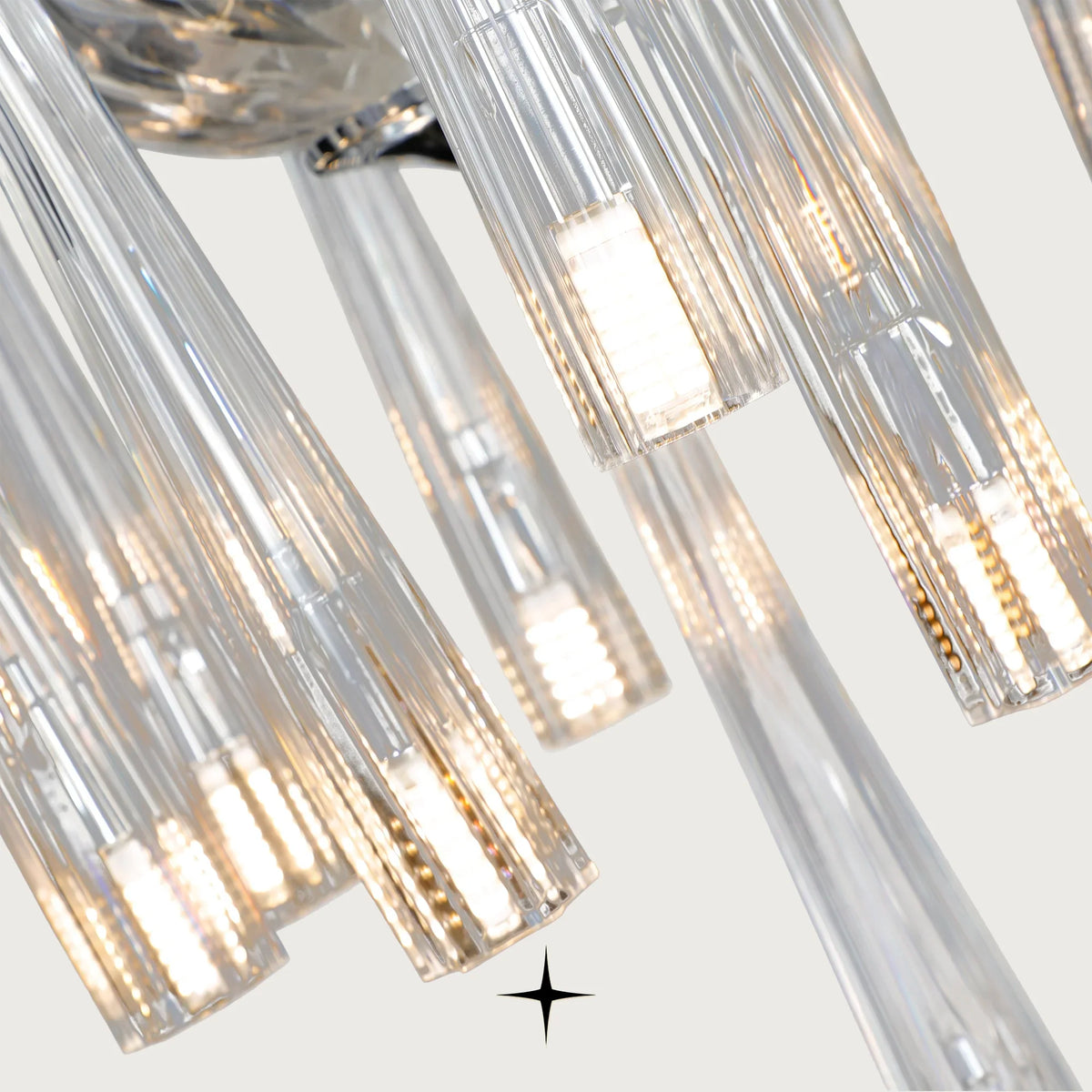 Close-up of curved Bohemian crystal glass arms on Grand Bliss chandelier